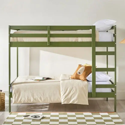 Modern Simple Solid Wood Twin Over Twin Bunk Bed, Olive Green My Store