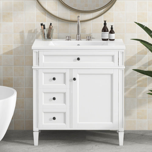 Vanity With Top Sink, Modern Bathroom Storage Cabinet With 2 Drawers And A Tip-out Drawer My Store