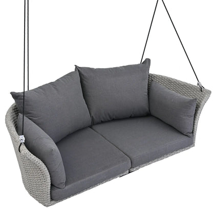 GO 51.9 2-Person Hanging Seat, Rattan Woven Swing Chair, Porch Swing With Ropes, Gray Wicker And C My Store