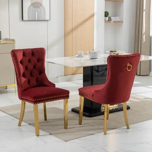 High-end Tufted Solid Wood Contemporary Velvet Upholstered Dining Chair With Golden Stainless Steel Plating Legs,Nailhead Trim,Set Of 2 My Store