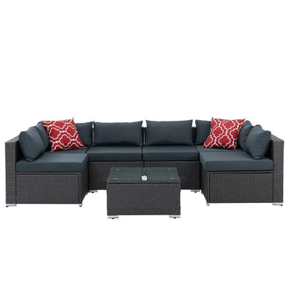 Patio Furniture, Outdoor Furniture, Seasonal PE Wicker Furniture, 7 Set Wicker Furniture With Tempered Glass Coffee Table My Store