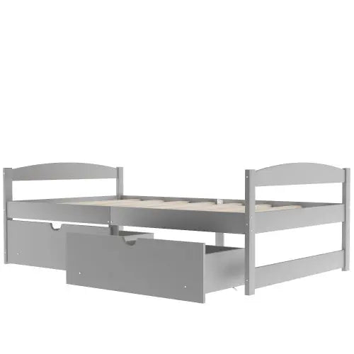 Twin Size Platform Bed, With Two Drawers, Gray My Store