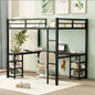 Full Metal Loft Bed With Desk And Shelves, Loft Bed With Ladder And Guardrails, Loft Bed Frame For Bedroom My Store