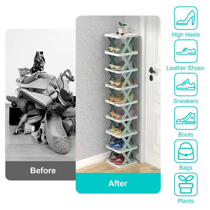 1Pc 9Tier Narrow Entryway Shoe Rack Plastic Vertical Organizer Space Inkedjoy