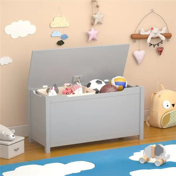 Children's Wooden Toy Storage Box With Secure Hinged Lid For Children Over 2 Years Old My Store