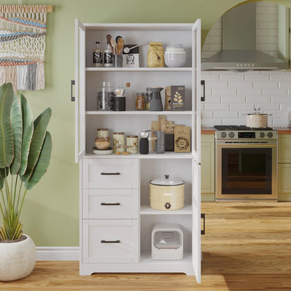 3 Doors, 3 Draws, 5 Layers, 78x38.5x170cm, Display Cabinet , Storage Cabinets White My Store