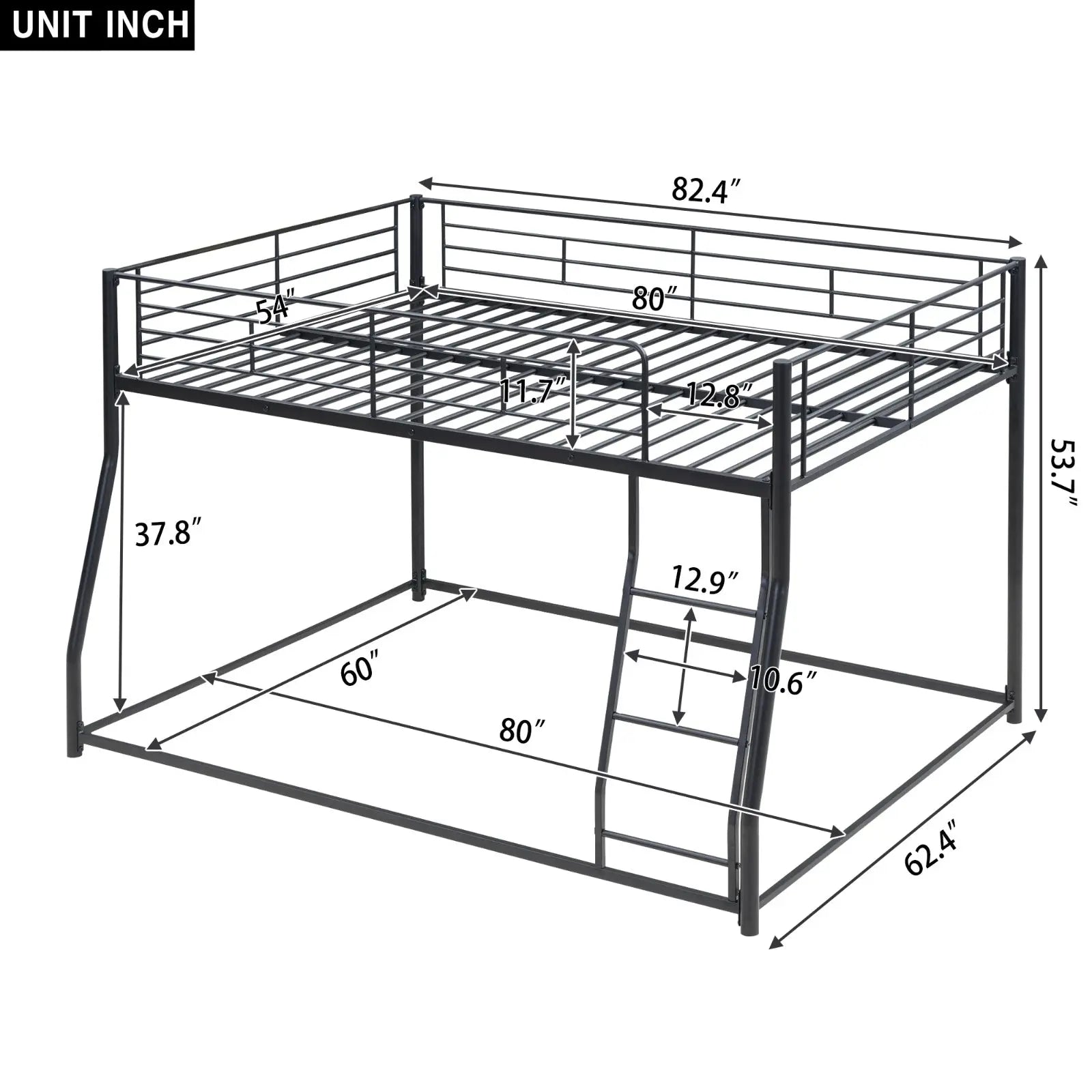 Metal Floor Bunk Bed, Full XL Over Queen, Black My Store