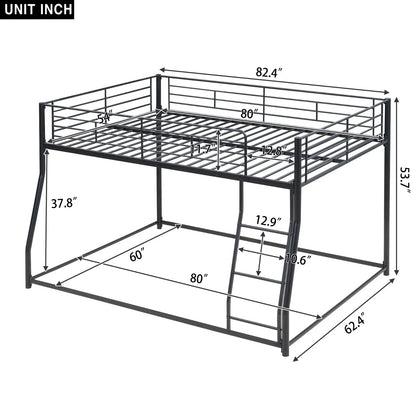 Metal Floor Bunk Bed, Full XL Over Queen, Black My Store
