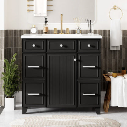 Vanity Cabinet With Sink Top Combo Set  And 3 Drawers- Black My Store
