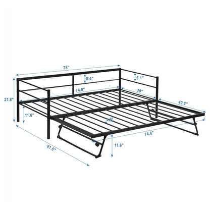 Twin Size Metal Daybed With Adjustable Trundle Up Trundle, Black My Store