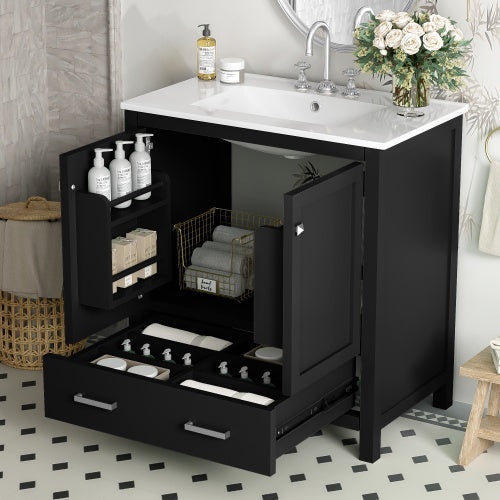 Vanity With Single Sink, Combo Cabinet Undermount With 2 Doors And A Drawer- Gray My Store