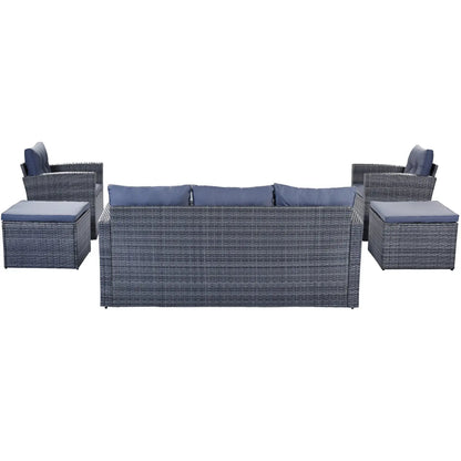 6-Piece All-Weather Wicker PE Rattan Patio Dining Set With Coffee Table My Store
