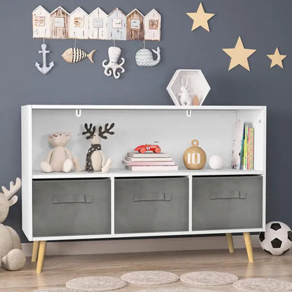 Children's Bookcase With Foldable Fabric Drawers, Children's Book Display, Toy Storage My Store