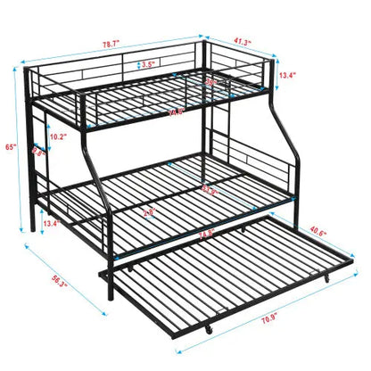 Twin Over Full With Trundle Metal Bunk Bed , No Box Spring Needed, Easy Assemble My Store