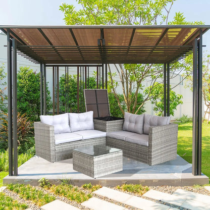 4Pc Patio Sectional Wicker Rattan Sofa Set W  Storage Box Grey My Store