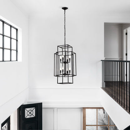 8-Light Metal Lantern Tiered Pendant Hanging Light Fixtures Inkedjoy
