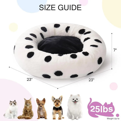 MEWOOFUN Donut Cat Bed For Indoor Cats - 23 Inch Round Washable Pet Bed With Non-Slip Bottom, Plush Fluffy Small Dog Bed For Puppies & Kittens, Black Dot My Store