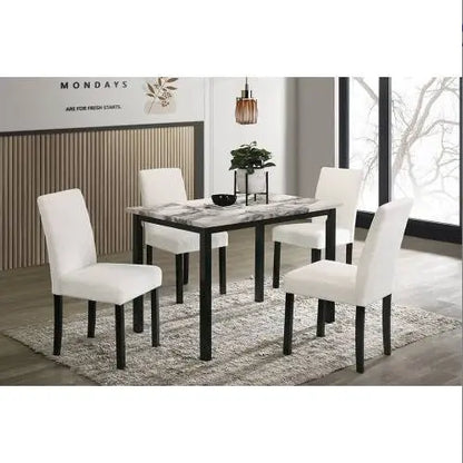 White Color Wool Fabric Chairs Faux Marble Top Table 5pc Dining Set Kitchen Dinette Cushions Upholstered 4x Chairs Dining Room My Store