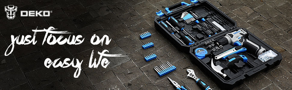 DEKO Drill Set: Tool Set with 8V Blue Cordless Drill 126 Piece Ohberri
