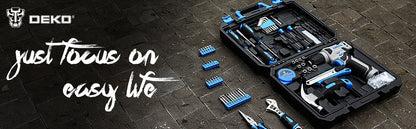 DEKO Drill Set: Tool Set with 8V Blue Cordless Drill 126 Piece Ohberri