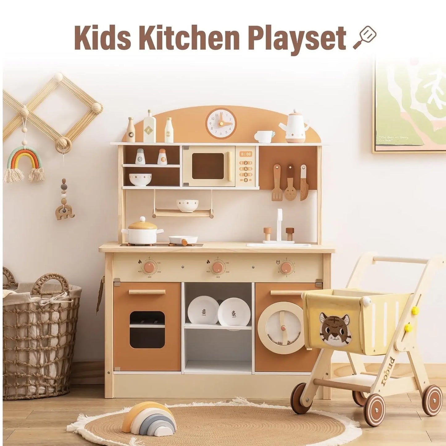 Kitchen Playset Wooden Play Toy With Accessories My Store