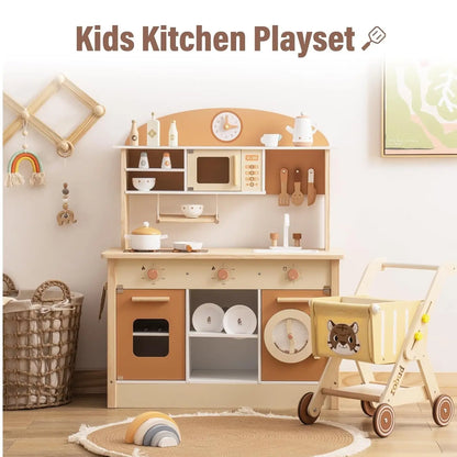 Kitchen Playset Wooden Play Toy With Accessories My Store