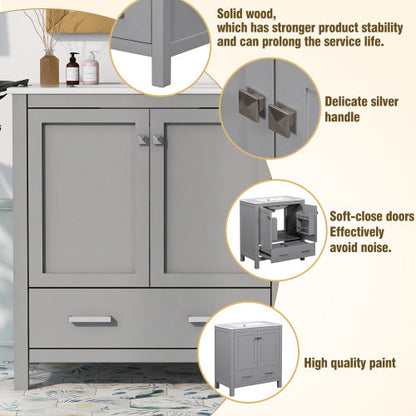Vanity With Single Sink, Combo Cabinet Undermount With 2 Doors And A Drawer- Gray My Store