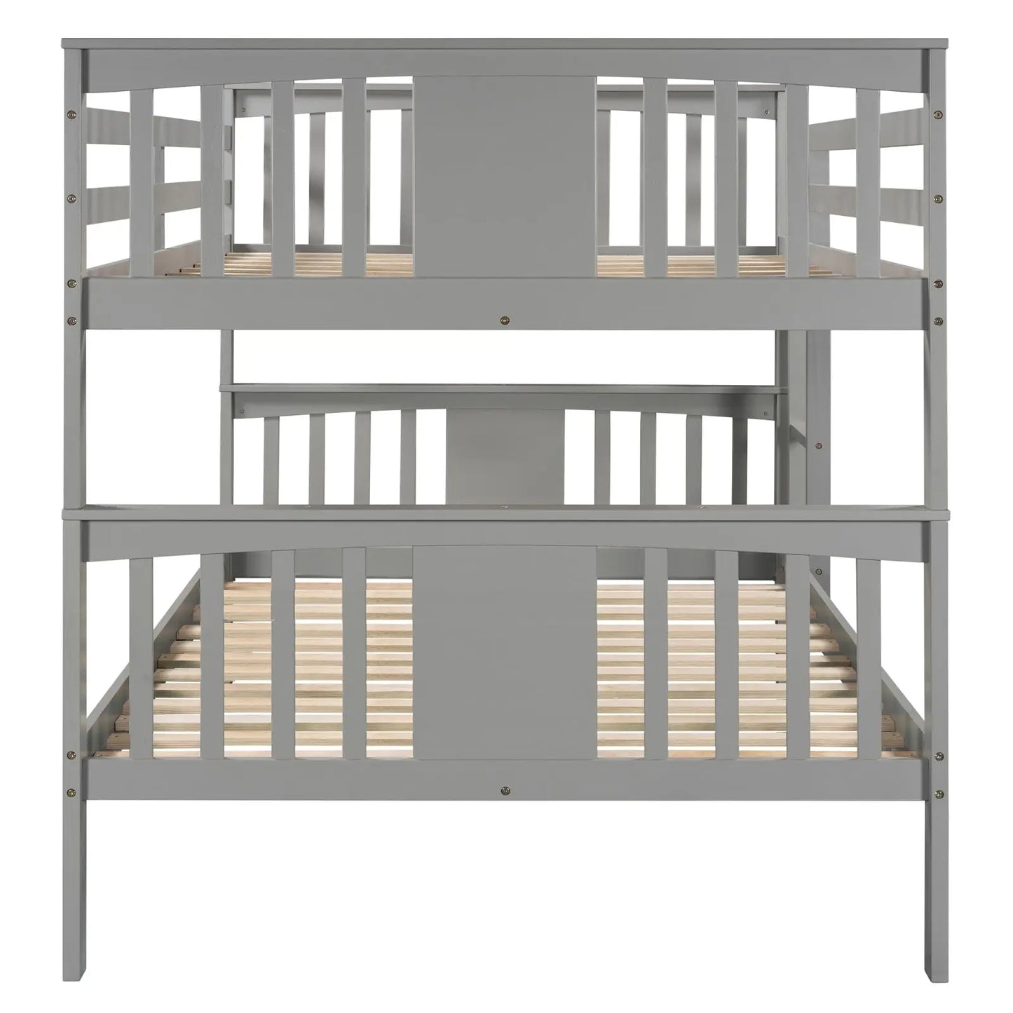 Full Over Full Bunk Bed With Ladder For Bedroom, Guest Room-Gray My Store