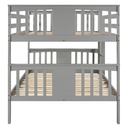 Full Over Full Bunk Bed With Ladder For Bedroom, Guest Room-Gray My Store
