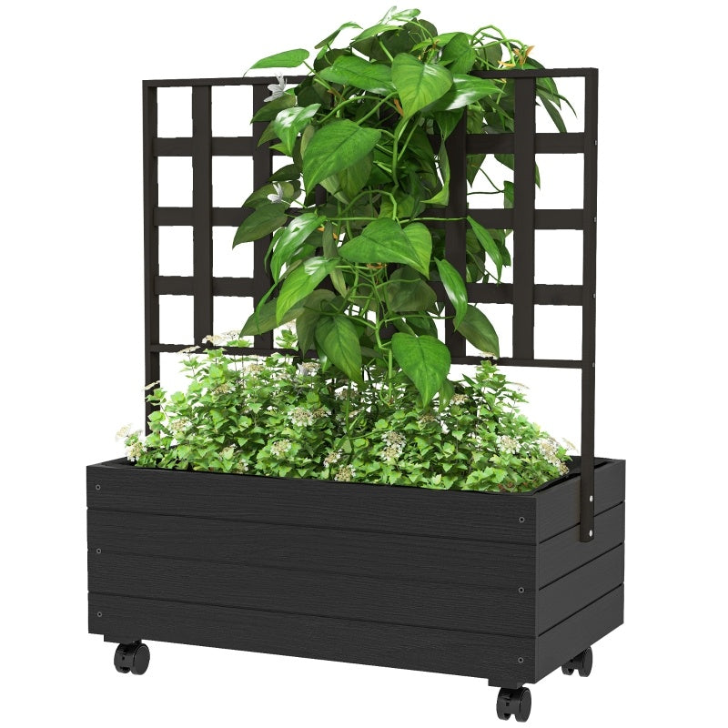 Raised Garden Bed With Trellis And Wheels, Outdoor Planter Wooden Inkedjoy