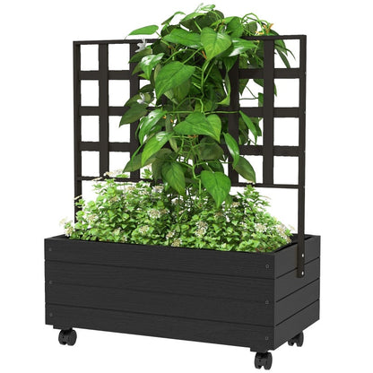 Raised Garden Bed With Trellis And Wheels, Outdoor Planter Wooden Inkedjoy