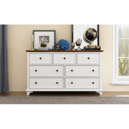 Wooden Captain Seven-Drawer Dresser- White Walnut My Store