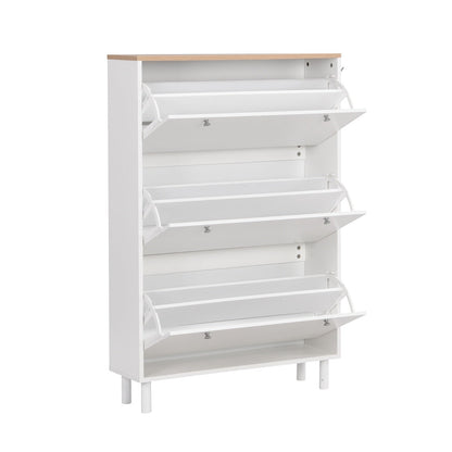 Narrow 3-Flip Drawer Shoe Cabinet Wood Grain Top Entryway Organizer Inkedjoy