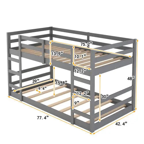 Twin Over Twin Bunk Bed With Ladder, Gray My Store
