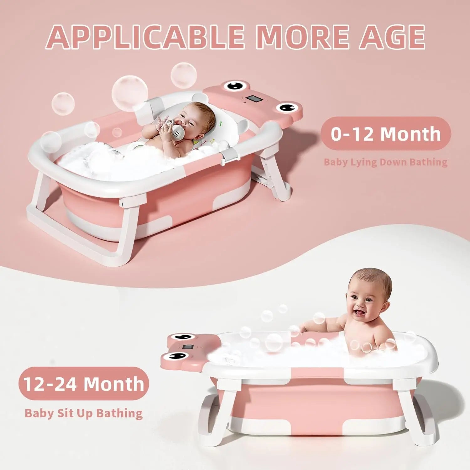 Baby Bathtub , Foldable Baby Bath Tub With Soft Floating Cushion & Thermometer , Collapsible Portable Travel Baby Bath Tub My Store