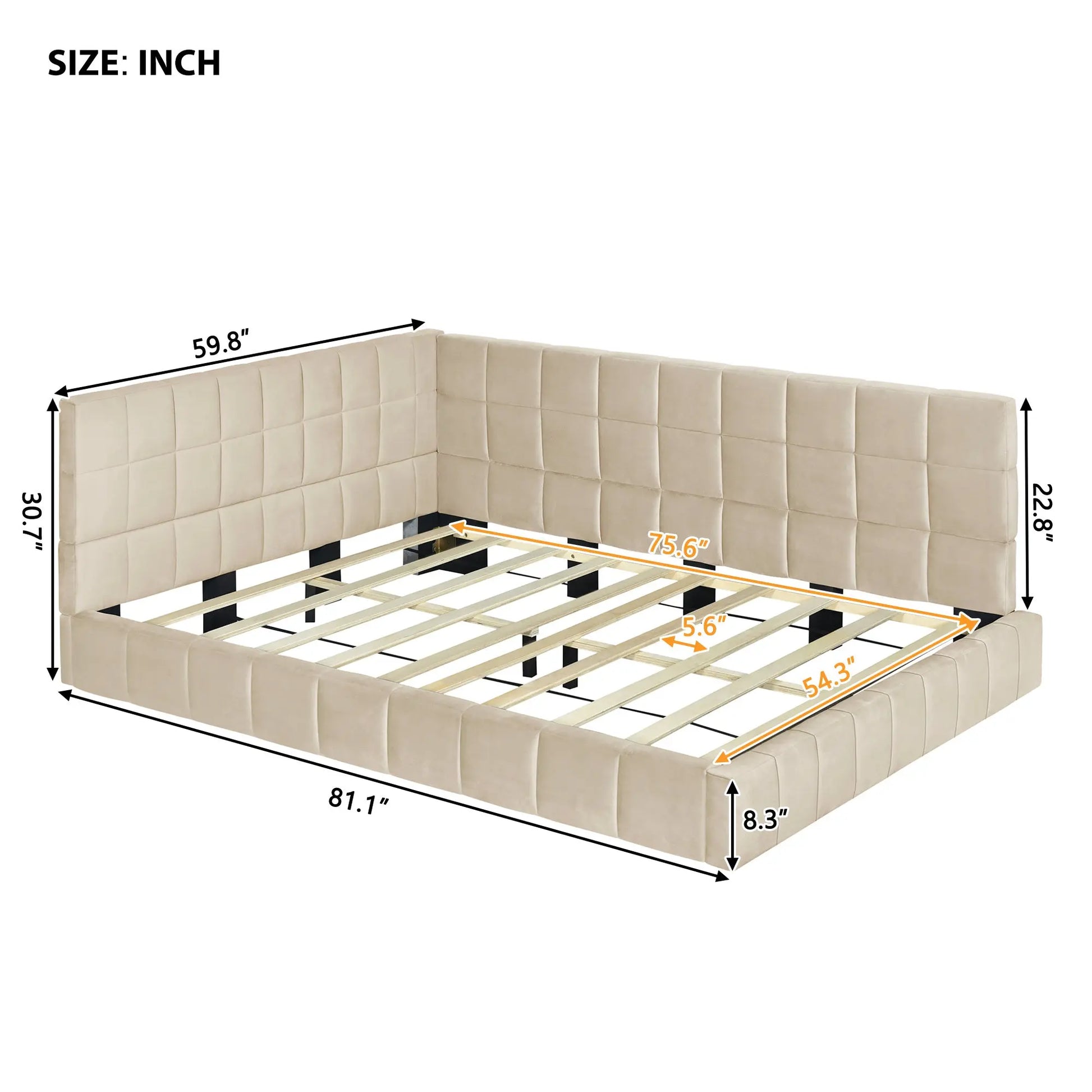 Full-size Upholstered Sofa Bed, Sofa Bed Frame - Beige, Velvet My Store