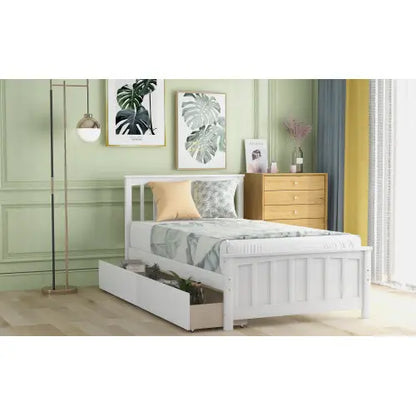 Twin Size Platform Bed With Two Drawers, White My Store