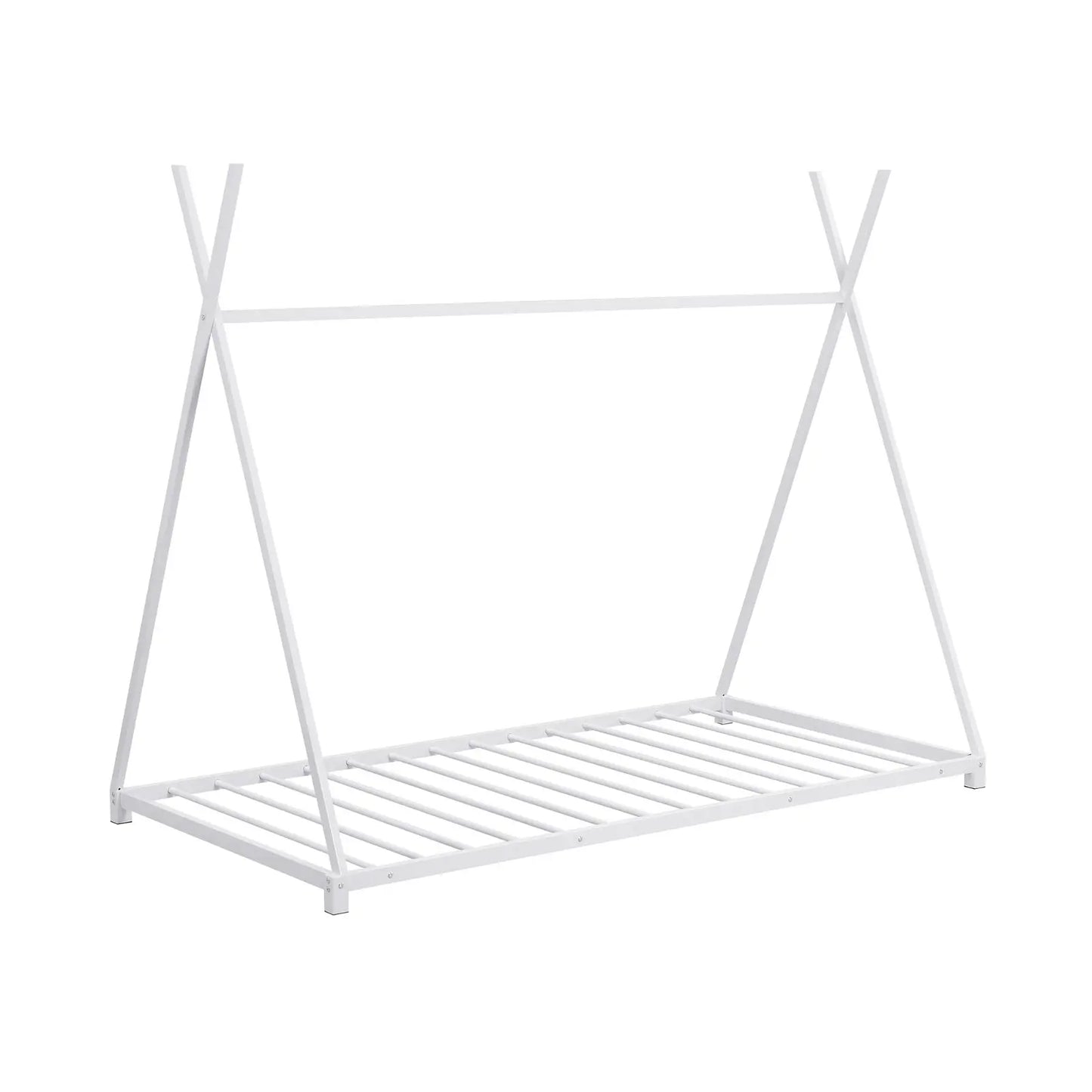 Metal Twin Size House Platform Bed With Triangle Structure, White My Store