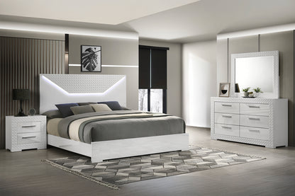 Modern 4-Pc King Bedroom Set with LED Headboard- White - Ohberri