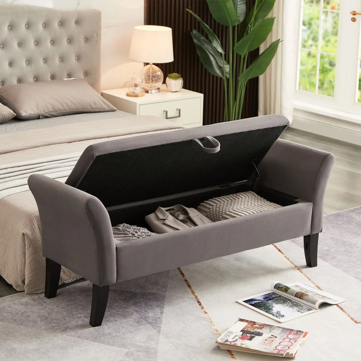 51.5  Bed Bench With Storage Grey Velvet My Store