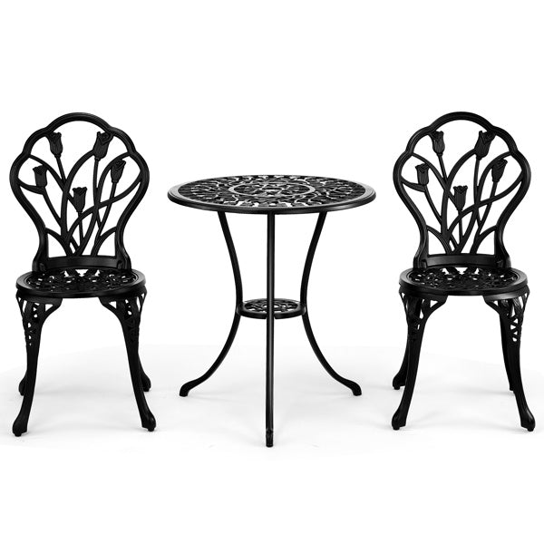2pcs Single Chairs And 1pc Round Table Tulip Shaped Black Casting Set Inkedjoy