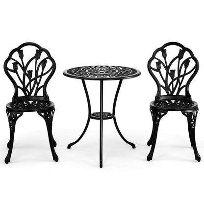 2pcs Single Chairs And 1pc Round Table Tulip Shaped Black Casting Set Inkedjoy
