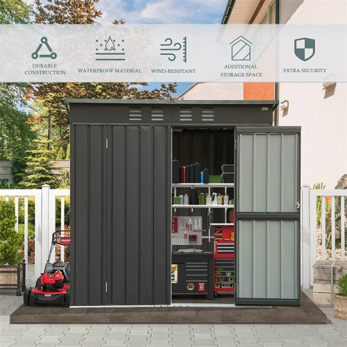 Shed With Sloping Roof Galvanized Steel Frame 6x4ft- Dark Gray Inkedjoy