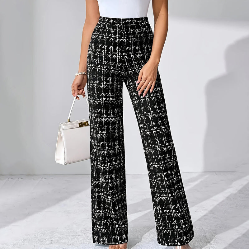 Women's Printed Check High-Waisted Straight Leg Pants My Store