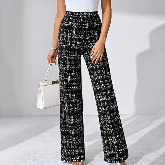 Women's Printed Check High-Waisted Straight Leg Pants My Store