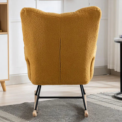 Rocking Chair With Pocket, Soft Teddy Fabric Rocking Chair For Nursery, Comfy Wingback Golider Rocking Chair With Safe Solid Wood Base For Living Room Bedroom Balcony Cannot Be Sold On Temu My Store