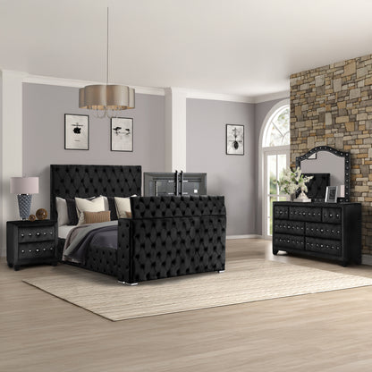 Modern Style Tufted Upholstered King 5PC Vanity Bedroom Set Wood in Black - Ohberri