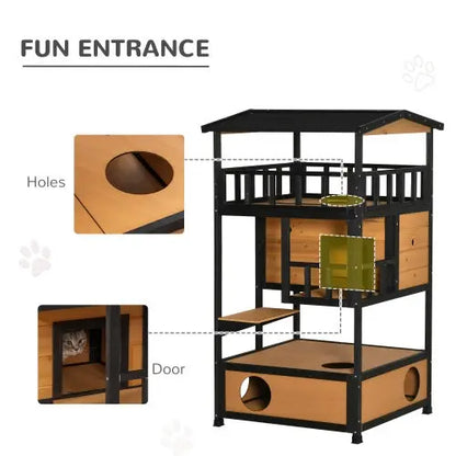 Wooden Outdoor Cat House, Wild Cat Shelter Kitten Tree My Store