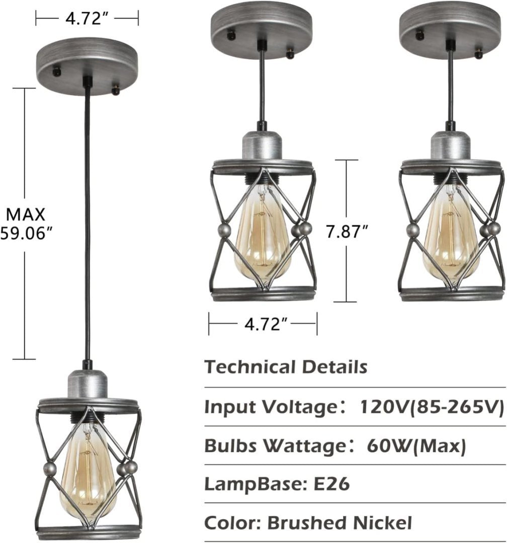 Pendant Light, Farmhouse Lamp With Silver Grey Adjustable My Store