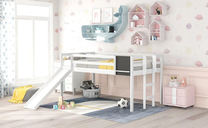 Twin Loft Bed With Slide, Stair, Chalkboard - White My Store